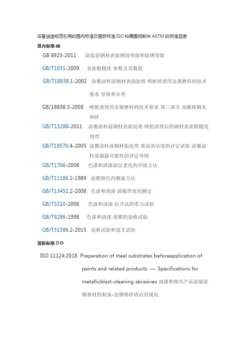 设备油漆规范标准索引(GB、ISO和ASTM)