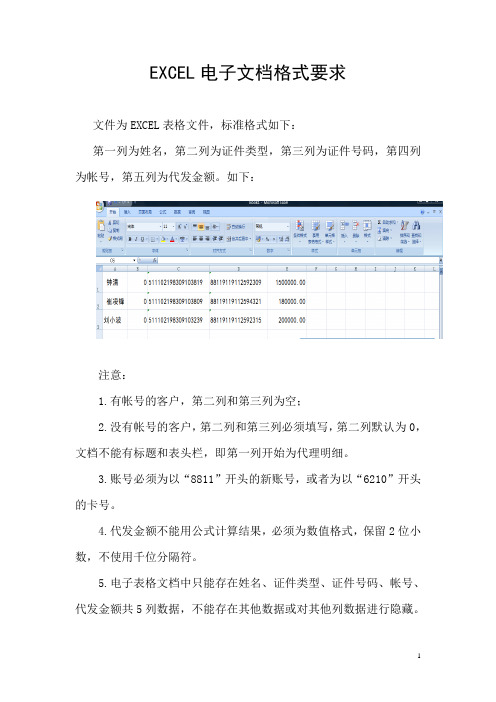 EXCEL电子文档格式要求