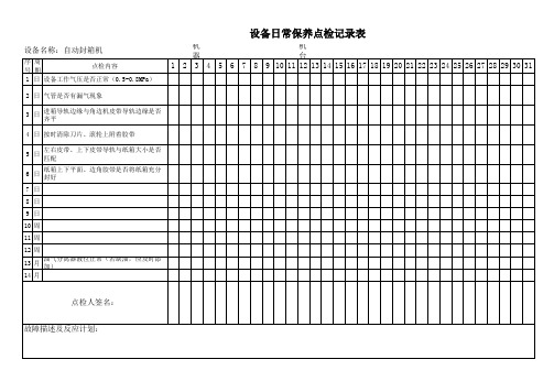 自动封箱机日常保养点检记录表