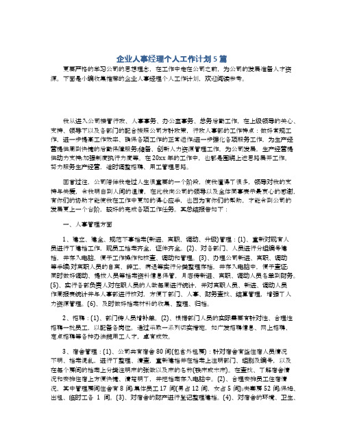 企业人事经理个人工作计划5篇