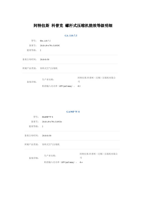 阿特拉斯_科普克_螺杆式压缩机能效等级明细