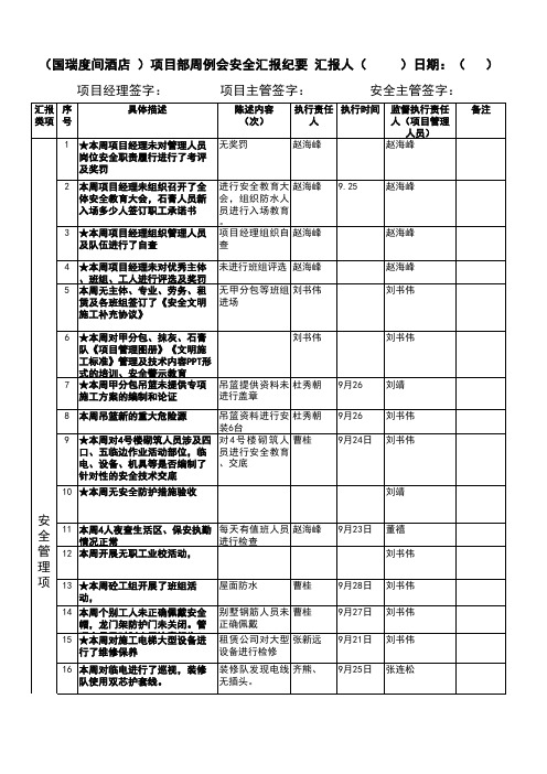 项目部周例会安全汇报纪要