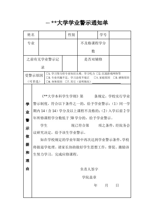 南开大学学业警示通知单【模板】