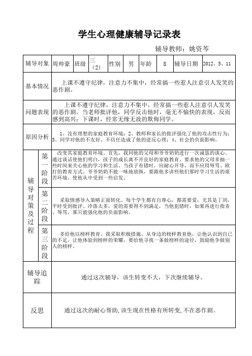 学生心理健康教育辅导记录表