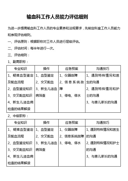 输血科工作人员能力评估细则