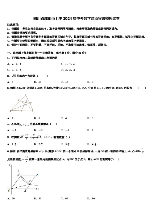四川省成都市七中2024届中考数学对点突破模拟试卷含解析