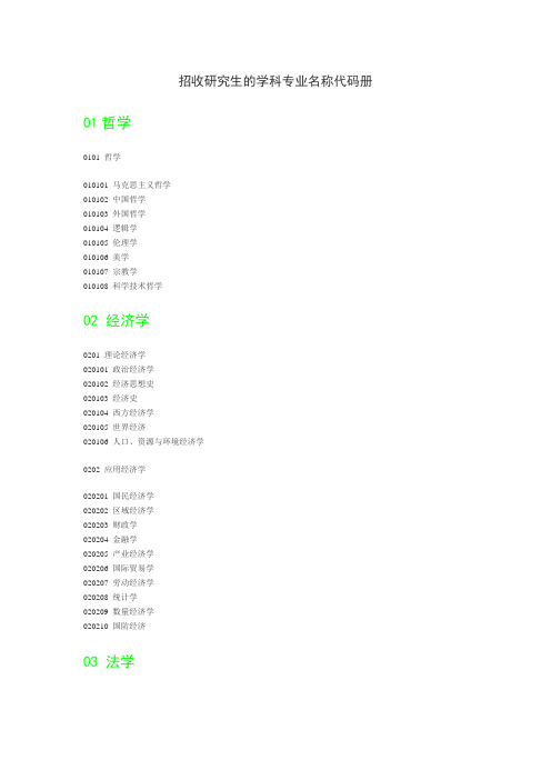 招收研究生的学科专业名称代码册