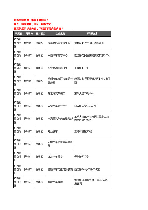 新版广西壮族自治区柳州市鱼峰区汽车美容企业公司商家户名录单联系方式地址大全77家