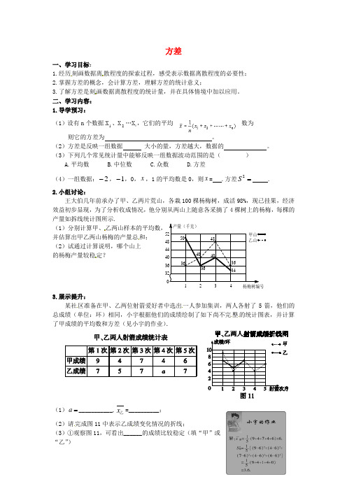 2015年秋季新版苏科版九年级数学上学期3.4、方差学案3