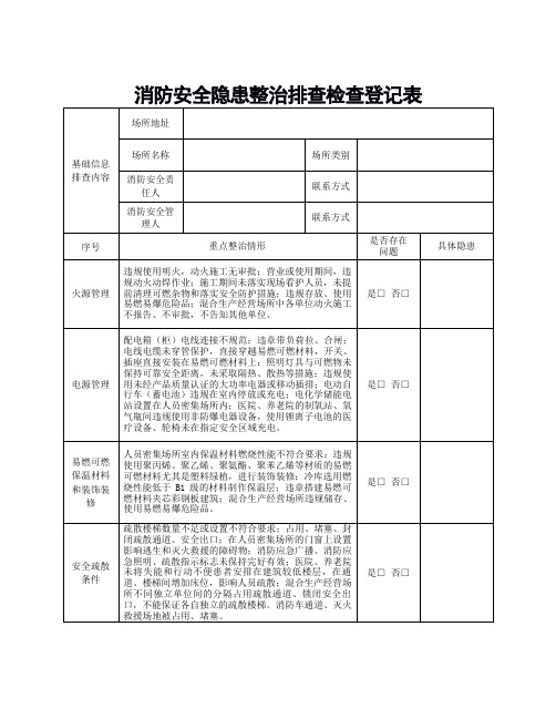 消防安全隐患整治排查检查登记表