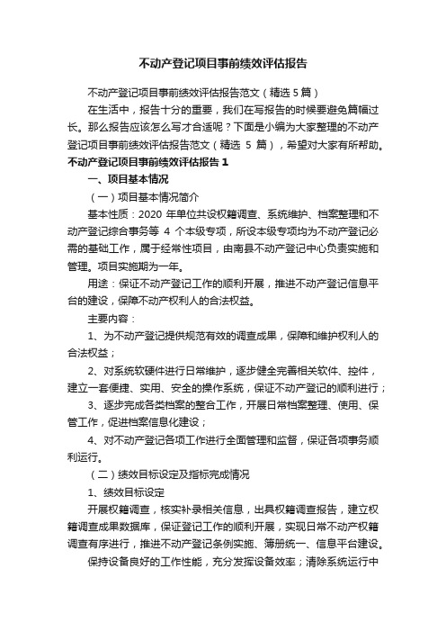 不动产登记项目事前绩效评估报告范文（精选5篇）