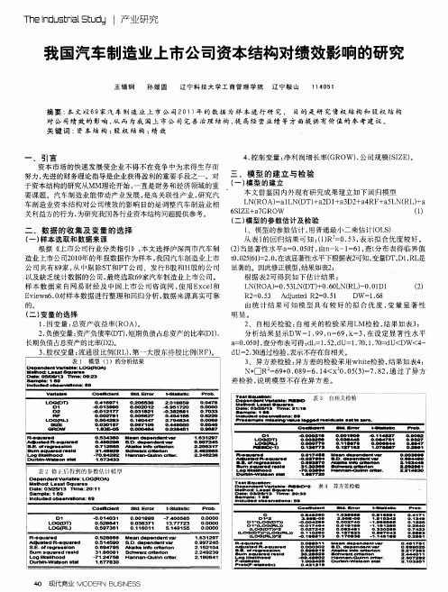 我国汽车制造业上市公司资本结构对绩效影响的研究