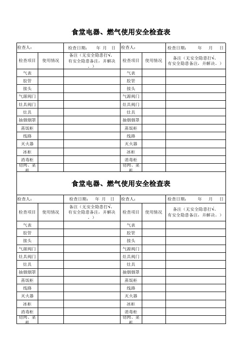 食堂电器燃气使用安全检查表