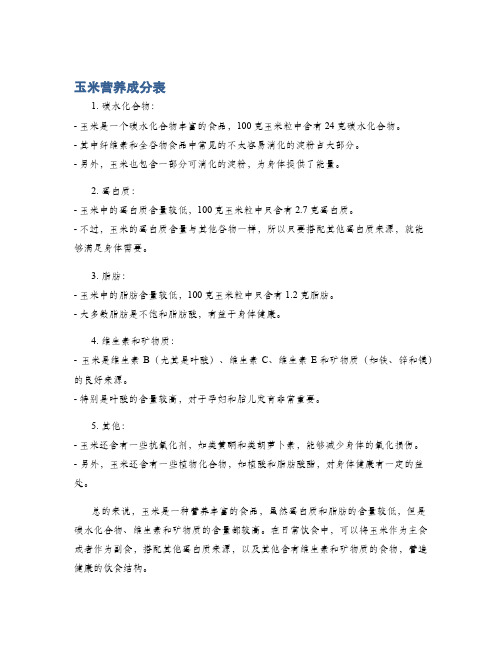 玉米营养成分表