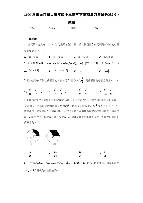 2020届黑龙江省大庆实验中学高三下学期复习考试数学(文)试题