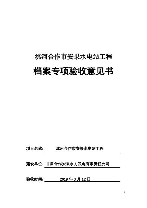 安果水电站档案验收意见书