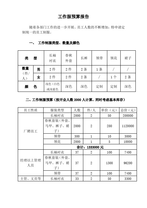 服装预算报告(11月9日)