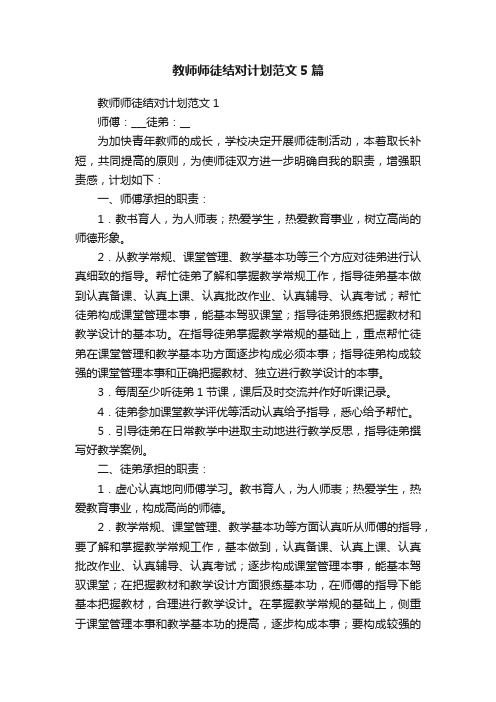 教师师徒结对计划范文5篇