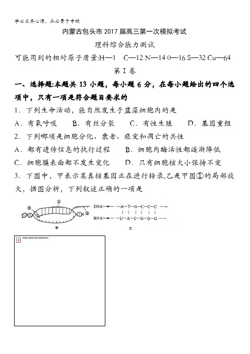 内蒙古包头市2017届高三下学期第一次模拟考试理科综合试题含答案