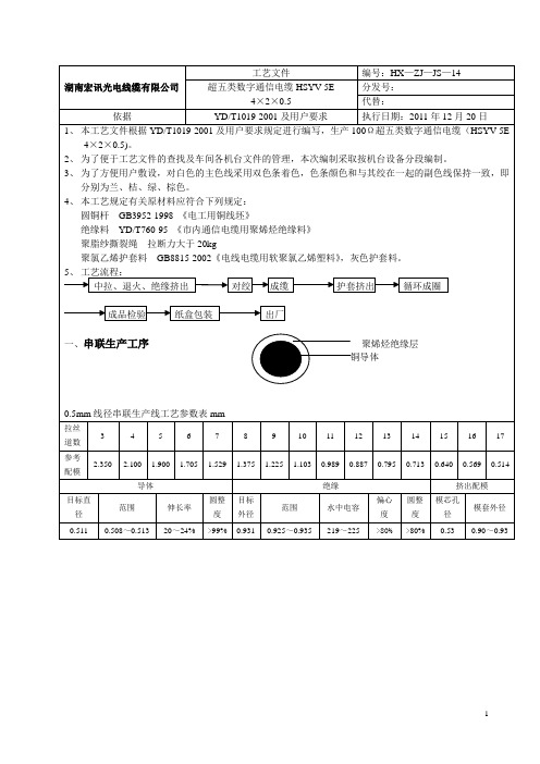 HSYV-5e超五类缆工艺文件