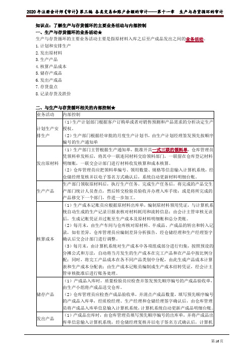 2020注会(CPA) 审计 第三编 交易和账户审计—第十一章 生产与存货审计