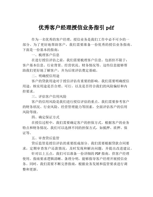 优秀客户经理授信业务指引pdf