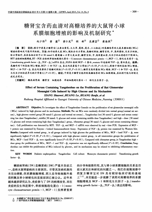 糖肾宝含药血清对高糖培养的大鼠肾小球系膜细胞增殖的影响及机制研究