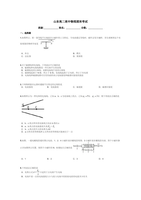 山东高二高中物理期末考试带答案解析
