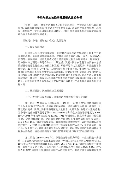 香港与新加坡经济发展模式比较分析