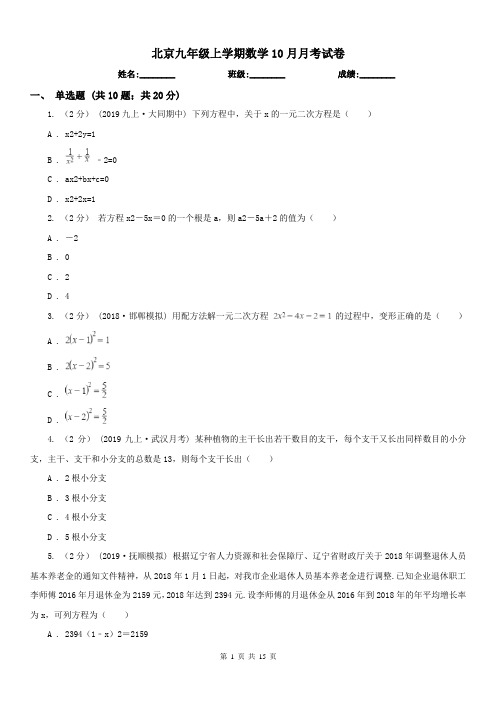 北京九年级上学期数学10月月考试卷