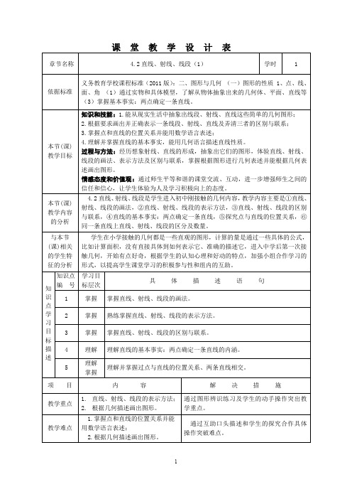 线段、射线、直线(1) 优质课教案