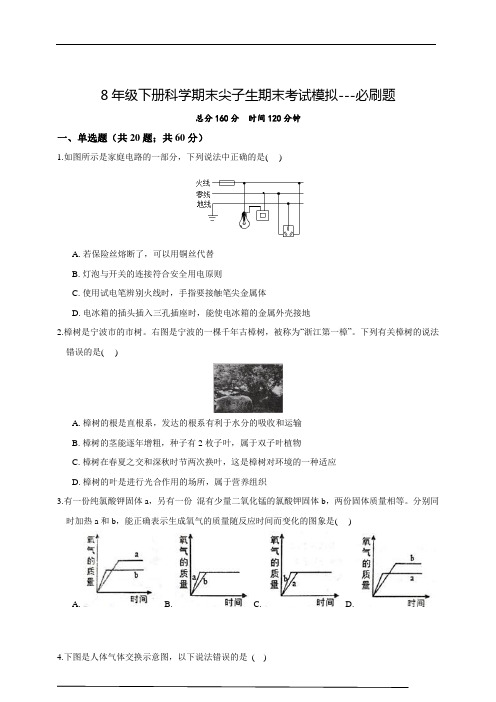 8年级下册科学期末尖子生期末考试模拟---必刷题