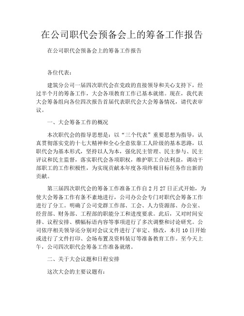 在公司职代会预备会上的筹备工作报告