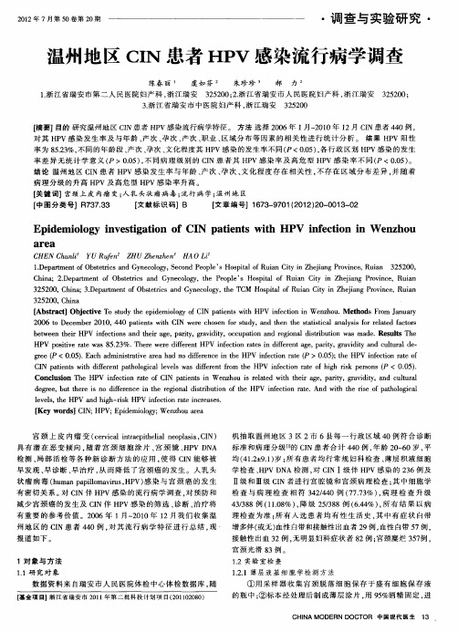 温州地区CIN患者HPV感染流行病学调查