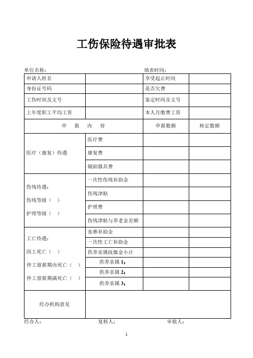 工伤保险待遇审批表