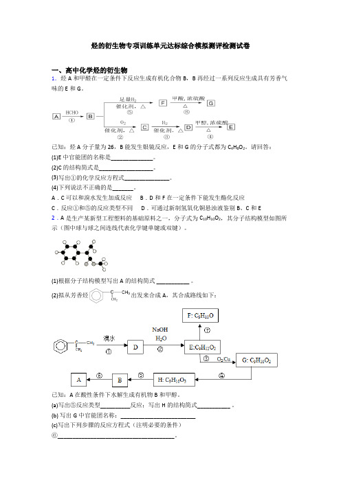 烃的衍生物专项训练单元达标综合模拟测评检测试卷