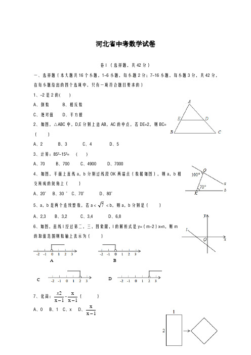 2020-2021学年河北省中考数学仿真模拟试题及答案解析