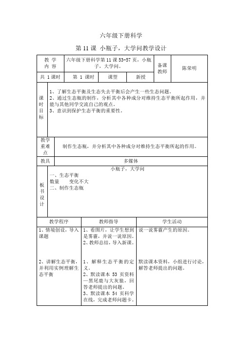 六年级下册科学11课小瓶子,大学问教学设计