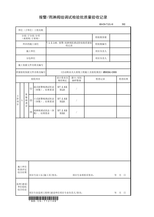 报警雨淋阀组调试检验批质量验收记录