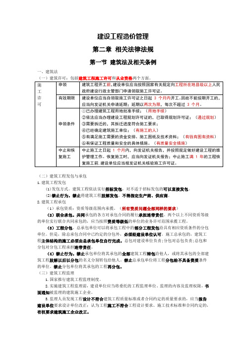 第二章 相关法律法规(第一节建筑法及相关条例 知识点)