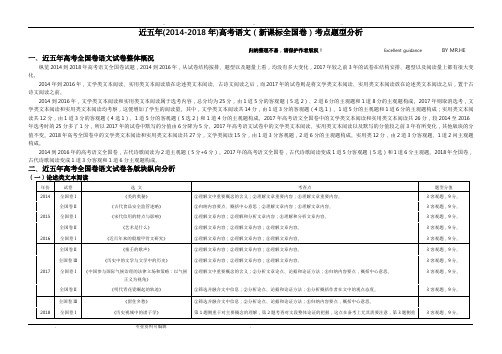 近五年(2014_2018)全国新课标卷高考语文考点题型分析报告