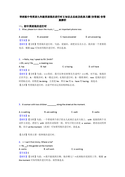 译林版中考英语九年级英语现在进行时X知识点总结及经典习题(含答案)含答案解析