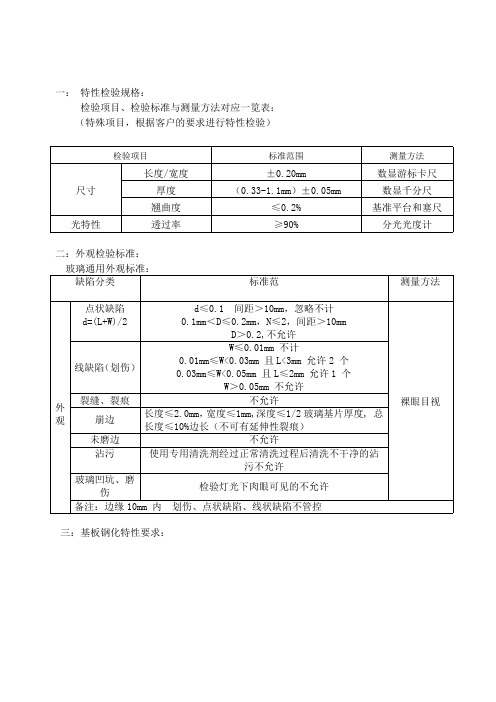 通用玻璃基板规格书