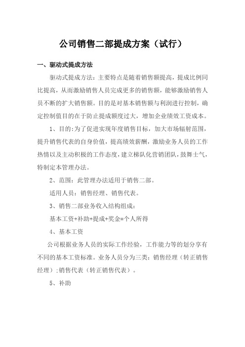 公司业务提成方案(试行)