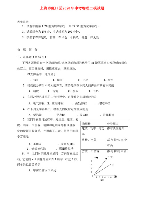 上海市虹口区2020年中考物理二模试题