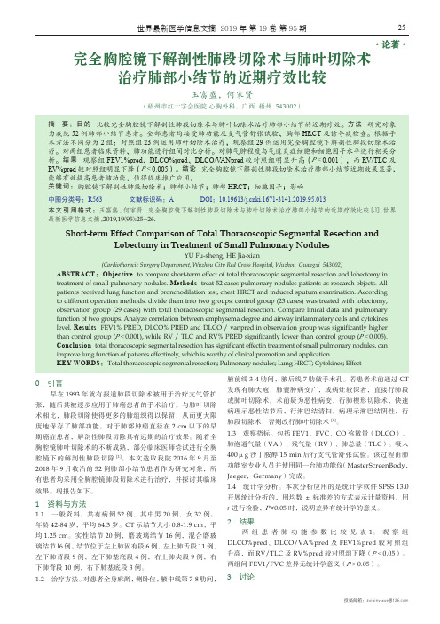 完全胸腔镜下解剖性肺段切除术与肺叶切除术治疗肺部小结节的近期