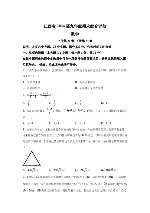 江西省2023-2024学年九年级上学期期末数学试题(含解析)