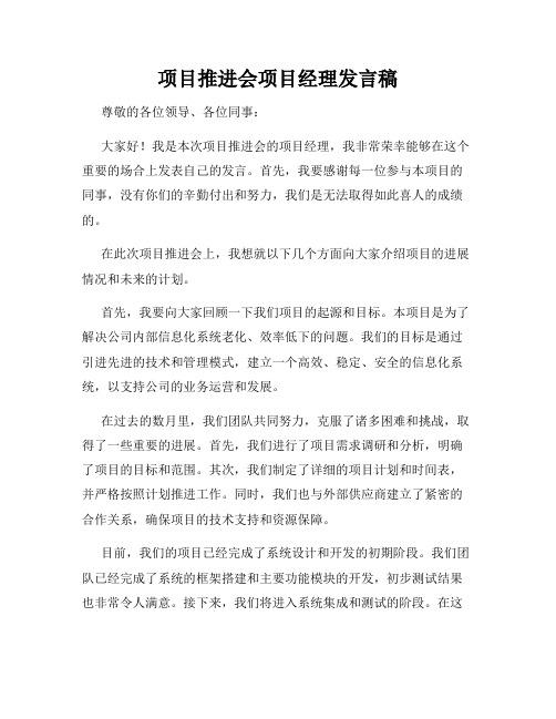 项目推进会项目经理发言稿