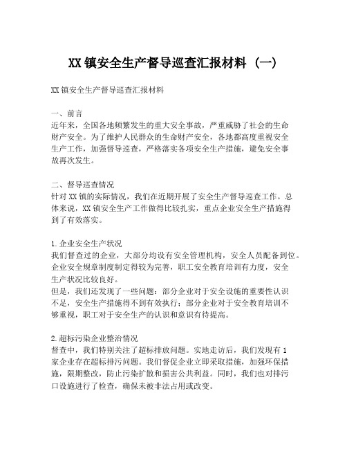 XX镇安全生产督导巡查汇报材料 (一)