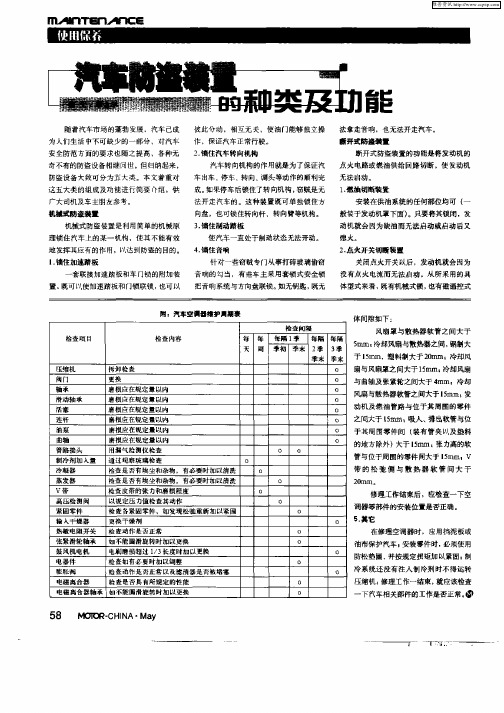 汽车防盗装装置的种类及功能